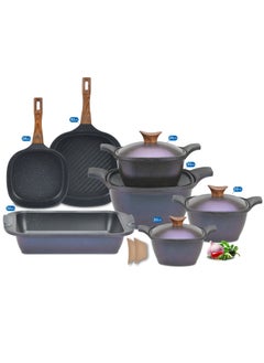 Buy Korean design granite set, 11 s, square, Neoklien (4 pot + grill + frying pan + casserole) Neoklien - Ocean in Egypt