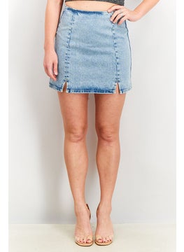 اشتري Women Regular Fit Denim Mini Skirt, Blue Wash في السعودية