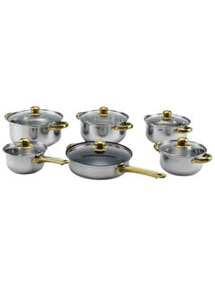 Buy Set of 12 Cookware Set - Stainless Steel Pots, Kitchen Utensils Set with Tempered Glass lid in UAE