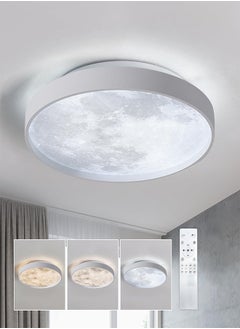 Buy Dimmable LED Flush Mount Moon Ceiling Light with Remote Control 3 Color Changing Daylight White Ceiling Lamp for Living Room Bedroom Study Room in Saudi Arabia