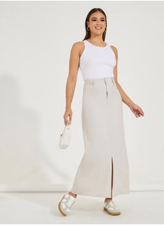 Buy Solid Maxi Skirt with Front Slit & Pockets in Saudi Arabia