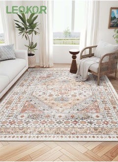 اشتري Vintage Area Rug with Non-Slip Backing, Washed Printing Dirt-Resistant and Water-Absorbent Floor Mat, Soft Large Rugs for Living Room Bedroom Dining Room 140*200CM في السعودية