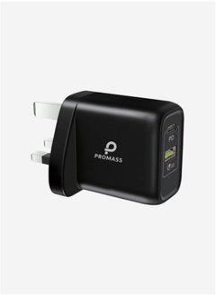 Buy Original Wall Charger With Two Ports, 1 USB And 1 PD Port, Supports Fast Charging From Promass 38W Black Color in Saudi Arabia