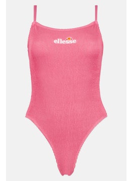 اشتري Women Sleeveless Embroidered Logo One Piece Swimsuit, Pink في الامارات