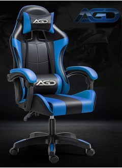 Buy AGD High Back Gaming Chair, Adjustable Faux Leather Computer Chair, Ergonomic Design Lumbar Support with Ergonomic Headrest and Armrest (Blue) in Saudi Arabia