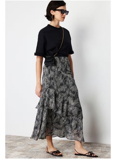 Buy Black Animal Patterned Lined Woven Skirt TCTAW24EE00020 in Egypt