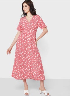 Buy Floral Printed Button Detail Dress in Saudi Arabia