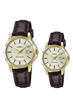 Buy Standard Gold Dial with Brown Leather Strap Couple Watch MTP/LTP-V004GL-9AUDF in UAE