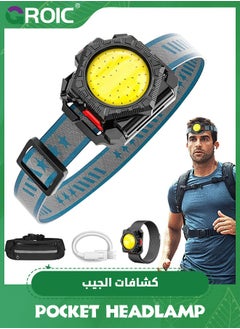 Buy 3-In-1 Headlamp Flashlight with Bag, Wristband, Headband, Hand Free Running Light, Super Bright Bead Wrist Light Rechargeable for Night Walking, Running, Hiking & Outdoor Camping in UAE