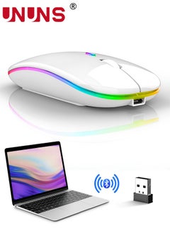 اشتري Wireless Bluetooth Mouse,LED Rechargeable USB Optical Mouse,Slim Silent Dual Mode BT5.2/2.4G Computer Mice,Quick Precise Responsiveness Control Laptop/PC/Mac OS/Android/Windows,White في الامارات