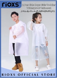 Buy 2 Pcs Waterproof Raincoat for Kids Boys Girls Toddler Portable EVA Long Rain Ponchos With Hoods Elastic Sleeves Lightweight Rainwear Cape Reusable for Outdoor Cycling Camping (110cm*55cm) in UAE