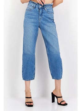 اشتري Women Petite Super High Waist Washed Non-Stretchable Denim, Blue في الامارات