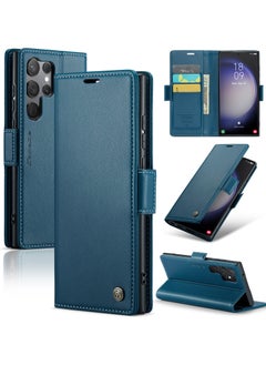 Buy Flip Wallet Case For Samsung Galaxy S23 Ultra, [RFID Blocking] PU Leather Wallet Flip Folio Case with Card Holder Kickstand Shockproof Phone Cover (Blue) in UAE