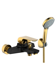 Buy Elite Single lever Bath mixer with hand shower set Black Gold-BG in UAE
