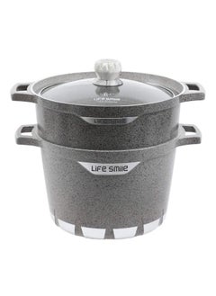 Buy Multipurpose Steamer - Non-stick Couscoussier Granite Coated 28cm Stock Pot & 28cm Steam Pot with Tempered Glass Lid - Grey in UAE