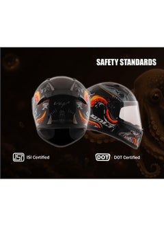 Buy Bolt Octopus ISI DOT Certified Full Face Gloss Finish Helmet for Men and Women with Clear Visor Black Orange  Size M in UAE