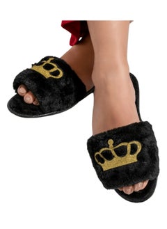 Buy black fur slipper queen style 36/37 in Egypt