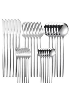 Buy Set of 30 pieces of high-quality and luxurious stainless steel spoons and forks, Silver in Saudi Arabia