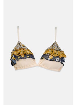 اشتري Women Floral Bikini Top, Yellow and Navy and Beige في السعودية