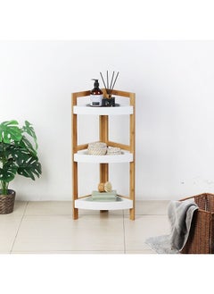 اشتري Oliver Bamboo 3 Tier Corner Shelf Kitchen And Bathroom Organizer 24.3X24.3X76 Cm White في الامارات