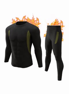 Buy Men's Thermal Underwear Sets Top & Long Johns Fleece Sweat Quick Drying Thermo Base Layer-Black in UAE