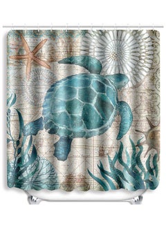 Buy Turtles Printed Pattern Bathroom Shower Curtain Water-resistant Mouldproof Privacy Protection With 12 Hooks Ring Green 35.0 x 25.0 2.0cm in Saudi Arabia