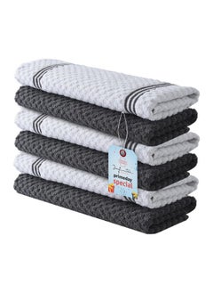 اشتري Premium Kitchen Towels Pack Of 6 100% Cotton 15X25 Inches Absorbent Dish Towels Tea Towels Terry Kitchen Dishcloth Towels Grey Dish Cloth For Household Cleaning في السعودية