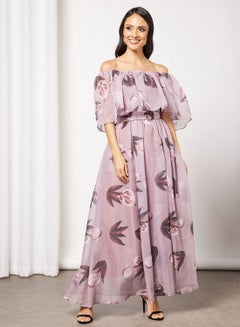 Buy Floral Motif Off-Shoulder Dress in UAE