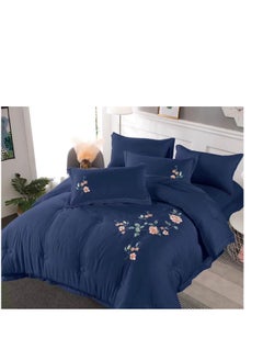 Buy 6 Pieces set King Size Embroidery Warm Cotton Comforter Set with Thickened Fiber Filling, Duvet(220*240 cm) fitted bedsheet(200x200*30cm) in UAE