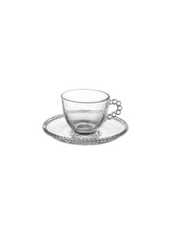 Buy Saudi coffee and espresso cups set, multi-purpose, 6 cups + 6 saucers, made of clear glass in Saudi Arabia