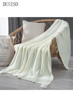 اشتري Knitted Sofa Bed Throw Blanket, Cotton Bedspread Blanket Super Soft Cozy Warm Throw for Bed, Sofa, Travel (White,130 cm x 170 cm) في السعودية