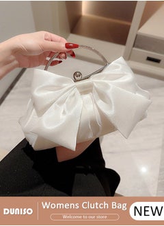 Buy Womens Clutch Bag, Satin Evening Clutch Purse, Champagne Shoulder Bag with Removable Chain, Bow Styling Crossbody Shoulder Bag for Formal Dress Bride Wedding Prom Party in Saudi Arabia