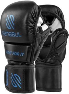 Buy Sanabul Essential 7 oz MMA Gloves Men & Women | Gloves for Martial Arts Sparring & Training Gloves | Hybrid MMA Kick Boxing Gloves Men | Grappling Gloves (Black/Blue, Large/X-Large) in UAE