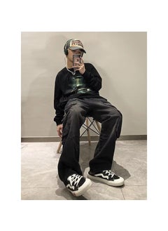 اشتري Retro Mens Jeans Summer Large Pockets Streetwear Loose Black في السعودية