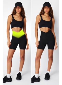 Buy Black Extra Tightening Waist Knitted Sports Shorts Leggings THMSS24TY00014 in Egypt