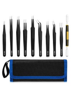 Buy 10 PCS Precision Tweezers Set, Premium Craft Tweezers Kit, Stainless Steel Electronic ESD Tweezers in UAE