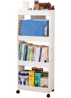 Buy Tier Plastic Storage Shelf Rolling Utility Cart Narrow Storage Organizer Shelves Storage Trolley with Lockable Wheels,Easy Assembly for Bathroom,Kitchen,Office 39x21x94cm (White) in UAE