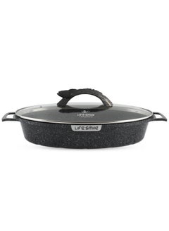 اشتري Shallow Fish Deep Frying Pan With lid , Granite Coating Non Stick Oval Frying pan - Fish Pan في الامارات