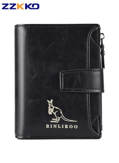Buy Black Fashion Short Men's Wallet Multi-card Double-Layer Large-Capacity Card Holder Multi-function Anti-Degaussing PU Coin Purse with Zipper in Saudi Arabia