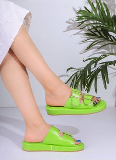 Buy Leather Slipper 2 Buckle Front  GREEN-SF-46 in Egypt