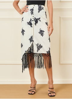 Buy Floral Print Tassel Hem Wrap Skirt in Saudi Arabia