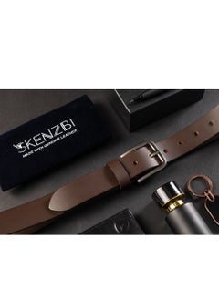 Buy Leather Belt For Men 35MM Wide Best for Formal Casual Brown in UAE