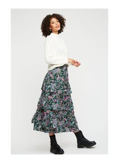 Buy Green Paisley Ruffle Midi Skirt in UAE