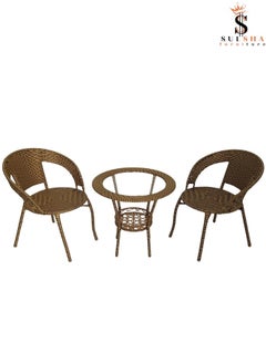 Buy Outdoor Dining Twin Chairs And Round Table Set Gold Color Coffee Table in UAE