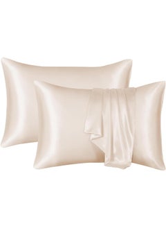 Buy Somer Field - Silk Pillowcases For Hair And Skin 2 Pack Standard Size with Envelope Closure (2 Pcs Pillowcases (50 x 75 cm) (Beige) in UAE