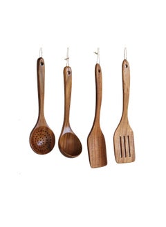 اشتري (SPOON4) - Wooden Cooking Utensils Kitchen Utensil, Natural Take Wood Kitchen Utensils Set - Nonstick Hard Wooden Spatula and Wooden Spoons (SPOON4) في السعودية