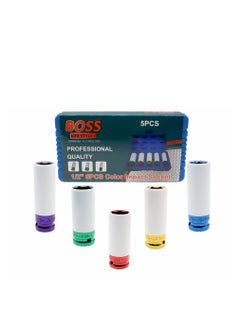 Buy Boss Lifestyle 5pcs Color Impact Socket 1/2'', Long Lug Nut non-marring Core Socket with Protective Sleeves. 15mm, 17mm, 19mm, 21mm, 22mm in UAE