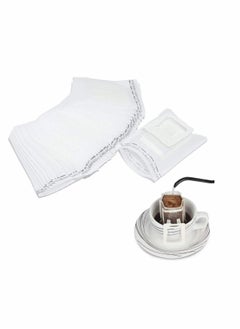 اشتري Coffee Filter Bag, Disposable Drip Coffee Filter Bag, Hanging Ear Drip Coffee Bag Strainer Eco Friendly Material Portable for Camping Outdoor, Travel Home Office - White, 100 Pcs في الامارات