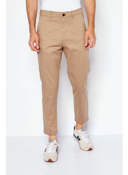 Buy Men Slim Fit Solid Stretchable Chino Pant, Tan in Saudi Arabia