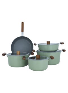 Buy 9 Pcs Cookware Set Ceramic Pots With Glass Lid Green in Saudi Arabia
